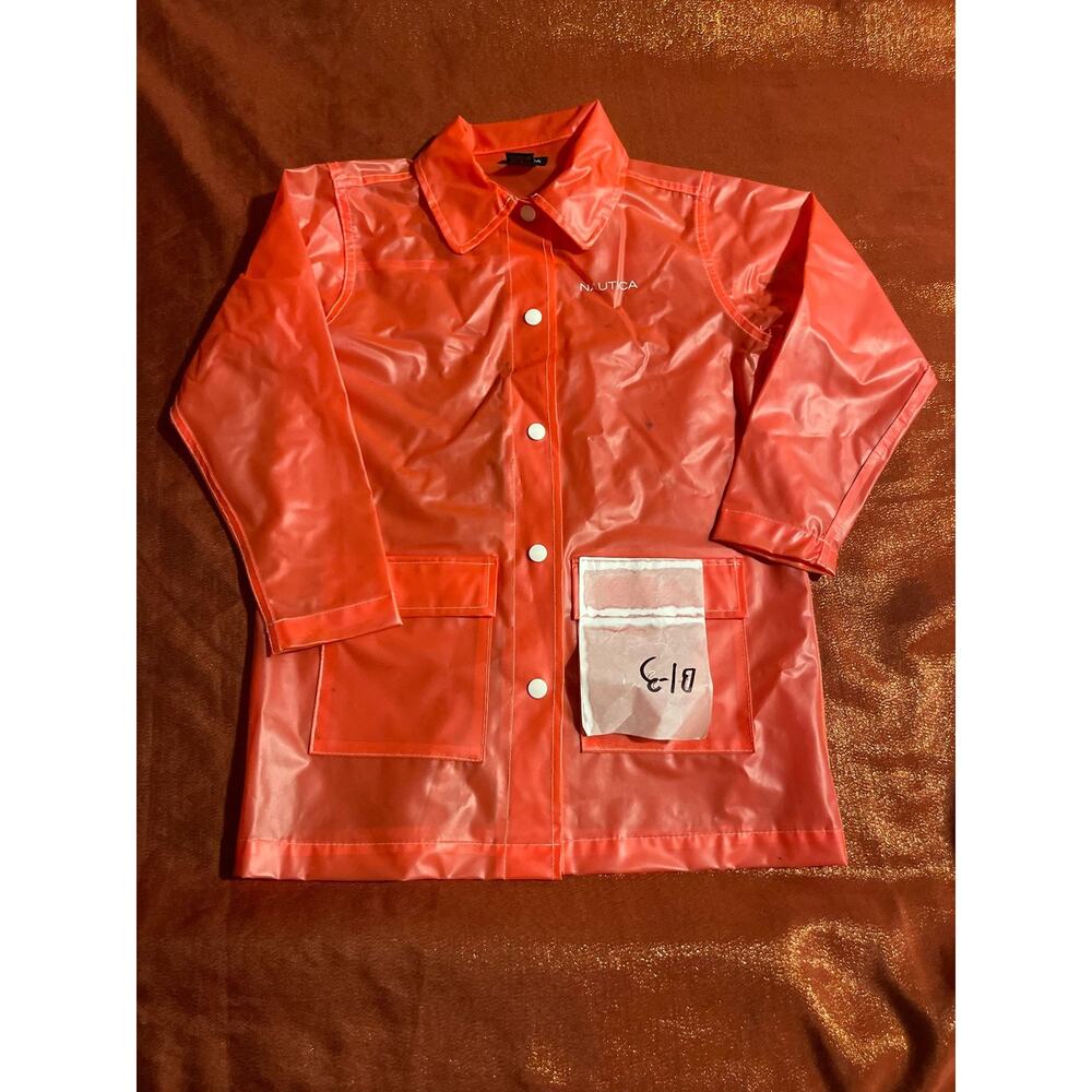 Nautica Raincoat Womens S Red 100% PVC Waterproof Snap Front Coat Long Vinyl